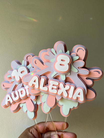 Slime Theme Cake Topper in pastel colors