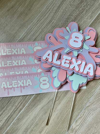 Slime Theme Cake Topper in pastel colors